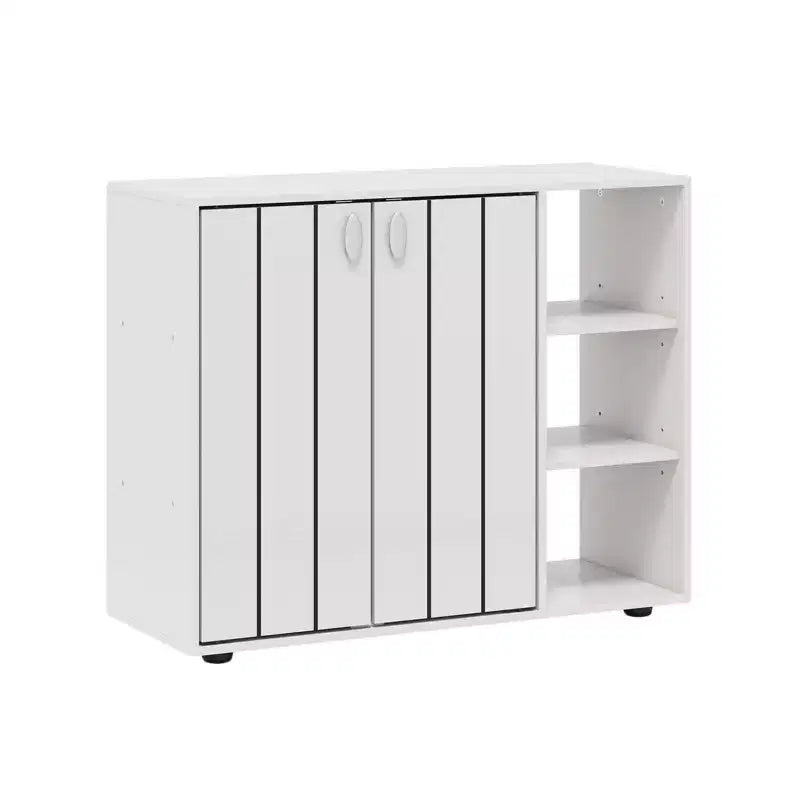 Meuble de rangement à chaussures en bois à 3 niveaux avec portes et étagères ouvertes réglables sur 3 niveaux, coloris naturel/blanc/noyer clair/noir/jaune