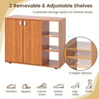 Meuble de rangement à chaussures en bois à 3 niveaux avec portes et étagères ouvertes réglables sur 3 niveaux, coloris naturel/blanc/noyer clair/noir/jaune