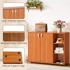 Meuble de rangement à chaussures en bois à 3 niveaux avec portes et étagères ouvertes réglables sur 3 niveaux, coloris naturel/blanc/noyer clair/noir/jaune