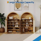 Meuble à chaussures 5 niveaux avec portes en rotin et étagères réglables pour entrée, couloir, salon, bois naturel