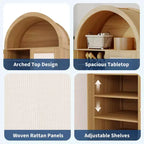 Meuble à chaussures 5 niveaux avec portes en rotin et étagères réglables pour entrée, couloir, salon, bois naturel