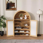 Meuble à chaussures 5 niveaux avec portes en rotin et étagères réglables pour entrée, couloir, salon, bois naturel