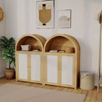 Meuble à chaussures 5 niveaux avec portes en rotin et étagères réglables pour entrée, couloir, salon, bois naturel