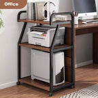 Meuble d'imprimante, desserte d'imprimante mobile à 3 niveaux avec étagère de rangement, chariot d'imprimante roulant multifonctionnel avec roulettes pour l'organisation du bureau à domicile