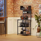 Kitchen Baker Rack, 4-Tier Kitchen Storage Shelf Rack with 10 Hooks, Industrial Microwave Stand, Standing Coffee Bar Table for Spices, Pots and Pans