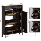Meuble à chaussures 3 niveaux en rotin avec tiroirs basculants et étagères réglables, grille supérieure, organisateur de rangement de chaussures étroit pour entrée, couloir ou chambre