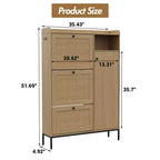 Meuble à chaussures 3 niveaux en rotin avec tiroirs basculants et étagères réglables, grille supérieure, organisateur de rangement de chaussures étroit pour entrée, couloir ou chambre