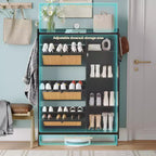 Meuble à chaussures 3 niveaux en rotin avec tiroirs basculants et étagères réglables, grille supérieure, organisateur de rangement de chaussures étroit pour entrée, couloir ou chambre
