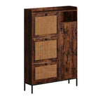 Meuble à chaussures 3 niveaux en rotin avec tiroirs basculants et étagères réglables, grille supérieure, organisateur de rangement de chaussures étroit pour entrée, couloir ou chambre