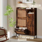 Meuble à chaussures 3 niveaux en rotin avec tiroirs basculants et étagères réglables, grille supérieure, organisateur de rangement de chaussures étroit pour entrée, couloir ou chambre