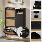 Meuble à chaussures 3 niveaux en rotin avec tiroirs basculants et étagères réglables, grille supérieure, organisateur de rangement de chaussures étroit pour entrée, couloir ou chambre