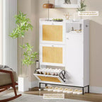 Meuble à chaussures 3 niveaux en rotin avec tiroirs basculants et étagères réglables, grille supérieure, organisateur de rangement de chaussures étroit pour entrée, couloir ou chambre