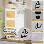 Meuble à chaussures 3 niveaux en rotin avec tiroirs basculants et étagères réglables, grille supérieure, organisateur de rangement de chaussures étroit pour entrée, couloir ou chambre