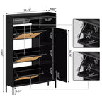Meuble à chaussures 3 niveaux en rotin avec tiroirs basculants et étagères réglables, grille supérieure, organisateur de rangement de chaussures étroit pour entrée, couloir ou chambre