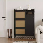 Meuble à chaussures 3 niveaux en rotin avec tiroirs basculants et étagères réglables, grille supérieure, organisateur de rangement de chaussures étroit pour entrée, couloir ou chambre