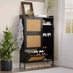 3-Tier Rattan Shoe Cabinet with Flip Drawers and Adjustable Shelves, Top Grate, Narrow Shoe Storage Organizer for Entryway, Hallway, or Bedroom