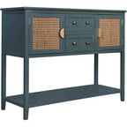 Rattan Accent Console Table with 2 Drawers, Narrow Wood Sofa Table with Cabinet Storage, 2-Tier Entryway Table for Living Room, Hallway, FoyerK