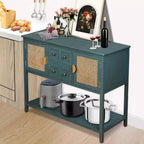 Console d'appoint en rotin avec 2 tiroirs, table de canapé étroite en bois avec rangement, table d'entrée à 2 niveaux pour salon, couloir, hall d'entrée