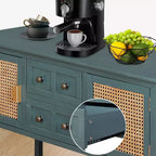 Console d'appoint en rotin avec 2 tiroirs, table de canapé étroite en bois avec rangement, table d'entrée à 2 niveaux pour salon, couloir, hall d'entrée