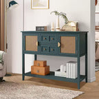 Console d'appoint en rotin avec 2 tiroirs, table de canapé étroite en bois avec rangement, table d'entrée à 2 niveaux pour salon, couloir, hall d'entrée