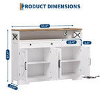 Buffet de ferme avec station de recharge, 3 tiroirs et 4 portes coulissantes, buffet de bar à café en bois de 51 pouces, meuble de rangement de cuisine