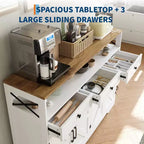 Buffet de ferme avec station de recharge, 3 tiroirs et 4 portes coulissantes, buffet de bar à café en bois de 51 pouces, meuble de rangement de cuisine
