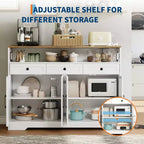 Buffet de ferme avec station de recharge, 3 tiroirs et 4 portes coulissantes, buffet de bar à café en bois de 51 pouces, meuble de rangement de cuisine