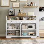 Buffet de ferme avec station de recharge, 3 tiroirs et 4 portes coulissantes, buffet de bar à café en bois de 51 pouces, meuble de rangement de cuisine