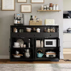 Buffet de ferme avec station de recharge, 3 tiroirs et 4 portes coulissantes, buffet de bar à café en bois de 51 pouces, meuble de rangement de cuisine