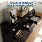 Buffet de ferme avec station de recharge, 3 tiroirs et 4 portes coulissantes, buffet de bar à café en bois de 51 pouces, meuble de rangement de cuisine