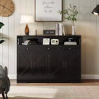 Buffet de ferme avec station de recharge, 3 tiroirs et 4 portes coulissantes, buffet de bar à café en bois de 51 pouces, meuble de rangement de cuisine