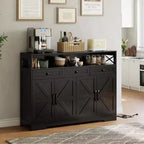 Buffet de ferme avec station de recharge, 3 tiroirs et 4 portes coulissantes, buffet de bar à café en bois de 51 pouces, meuble de rangement de cuisine