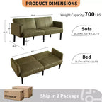 Canapé futon convertible moderne de 75'', canapé futon en bois massif rembourré, causeuse réglable en tissu pour salon