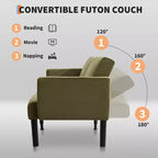 Canapé futon convertible moderne de 75'', canapé futon en bois massif rembourré, causeuse réglable en tissu pour salon
