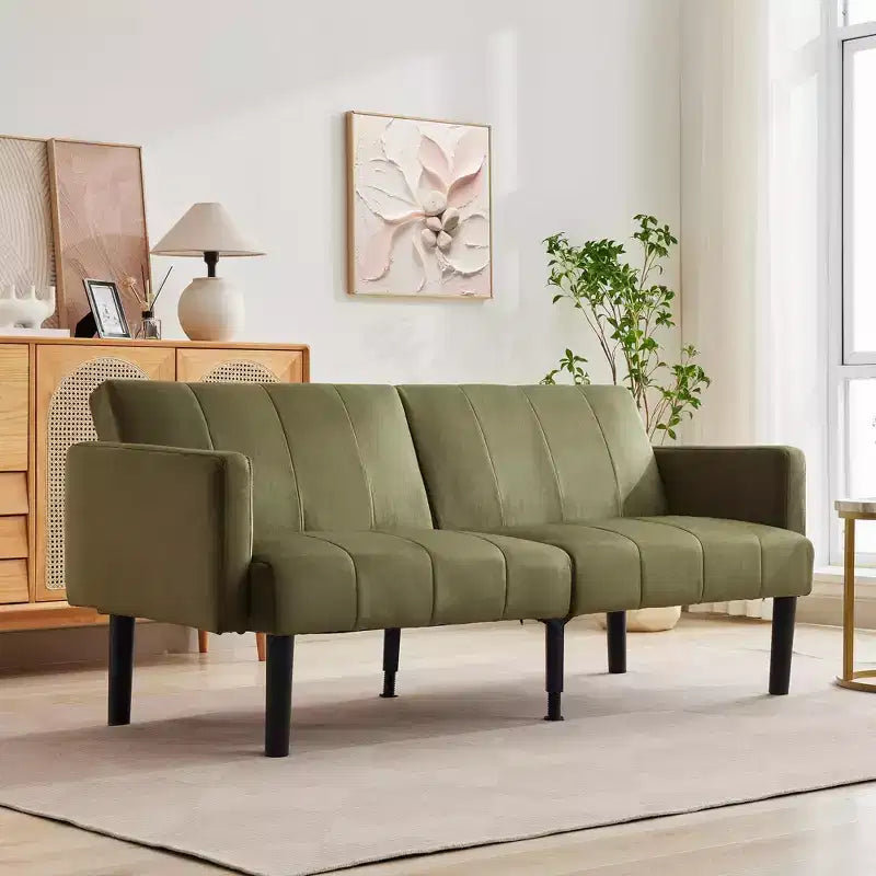 Canapé futon moderne convertible de 75 pouces, canapé futon en bois massif rembourré, causeuse réglable en tissu pour salon