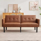 Canapé futon convertible moderne de 75'', canapé futon en bois massif rembourré, causeuse réglable en tissu pour salon
