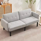 Canapé futon convertible moderne de 75'', canapé futon en bois massif rembourré, causeuse réglable en tissu pour salon