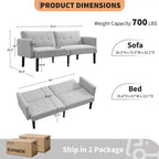 Canapé futon convertible moderne de 75'', canapé futon en bois massif rembourré, causeuse réglable en tissu pour salon