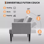 Canapé futon convertible moderne de 75'', canapé futon en bois massif rembourré, causeuse réglable en tissu pour salon