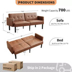 Canapé futon convertible moderne de 75'', canapé futon en bois massif rembourré, causeuse réglable en tissu pour salon