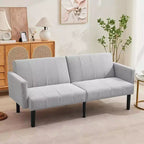 Canapé futon convertible moderne de 75'', canapé futon en bois massif rembourré, causeuse réglable en tissu pour salon