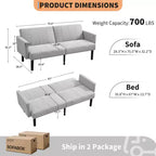 Canapé futon convertible moderne de 75'', canapé futon en bois massif rembourré, causeuse réglable en tissu pour salon