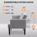 Canapé futon convertible moderne de 75'', canapé futon en bois massif rembourré, causeuse réglable en tissu pour salon