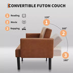 Canapé futon convertible moderne de 75'', canapé futon en bois massif rembourré, causeuse réglable en tissu pour salon