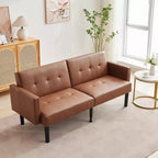 Canapé futon convertible moderne de 75'', canapé futon en bois massif rembourré, causeuse réglable en tissu pour salon