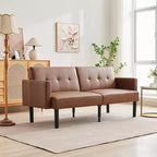 Canapé futon convertible moderne de 75'', canapé futon en bois massif rembourré, causeuse réglable en tissu pour salon