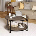 Round 2-Tier Coffee Table with Storage, Farmhouse Wood Center Table for Living Room, Metal Frame, Easy Assembly