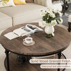 Table basse ronde à 2 niveaux avec rangement, Table de salon de style rustique en bois, Structure en métal, Montage facile