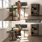 Bureau d'angle debout réglable en hauteur XL électrique, cadre noir et plateau noir