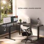Bureau d'angle debout réglable en hauteur XL électrique, cadre noir et plateau noir